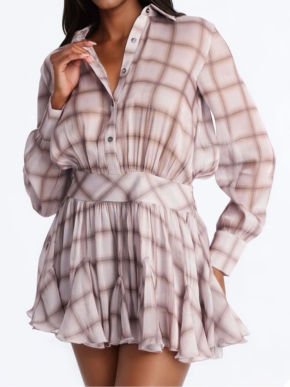 Dylan Plaid Organza Mini Dress - Slate Grey